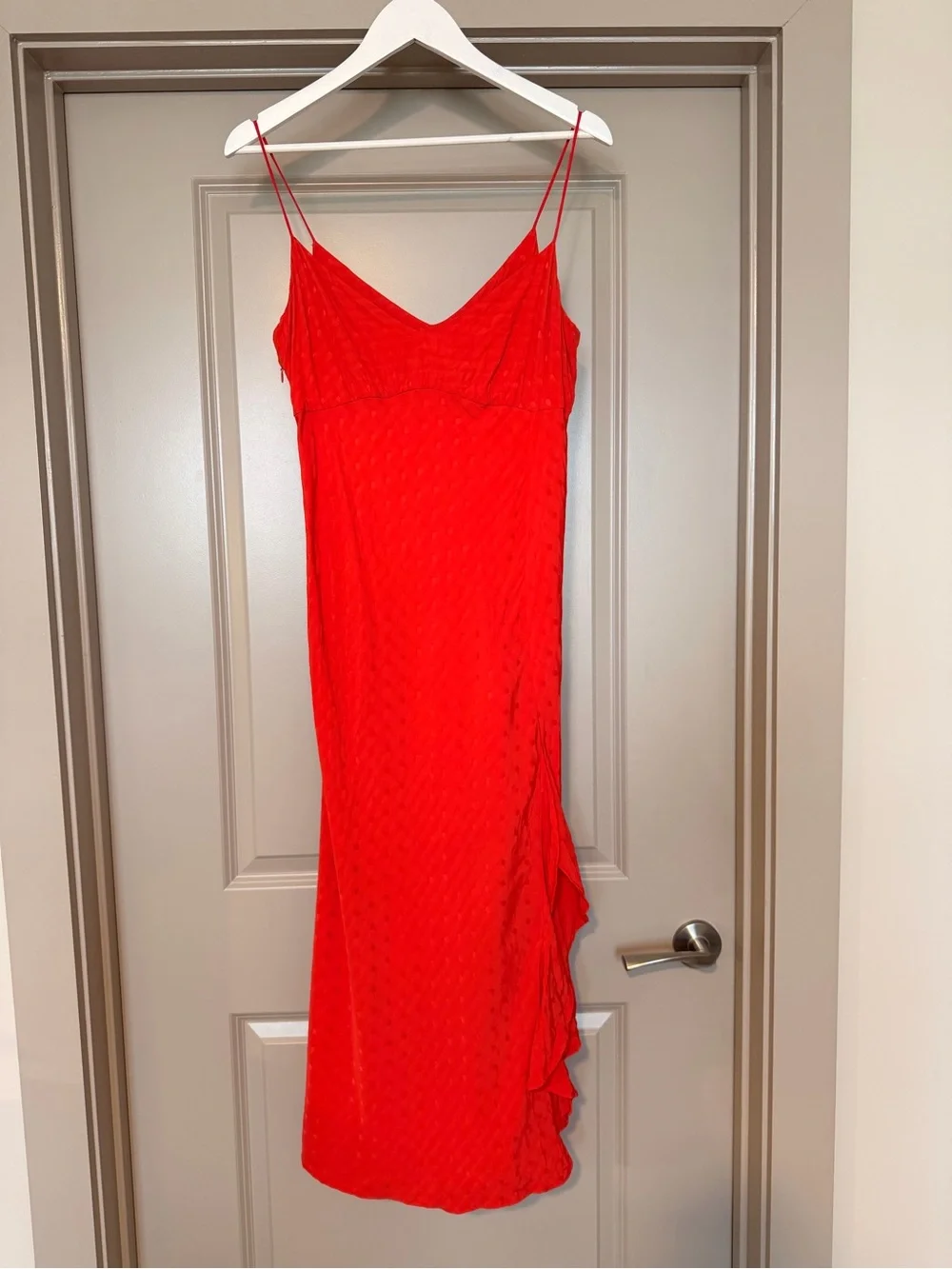 Zara Red High-Low Slip Dress with Ruffle Slit - Picture 5 of 7